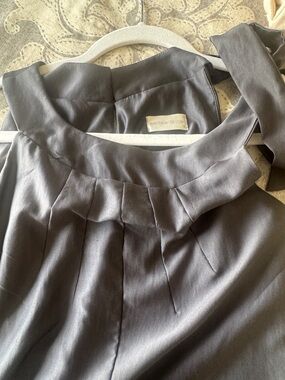 Elegant Gray Women's Dress - Classic Pleated Neckline